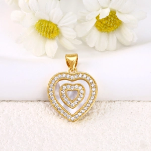 Exquisite gold-plated heart pendant with white shell inlay and sparkling micro-crystals