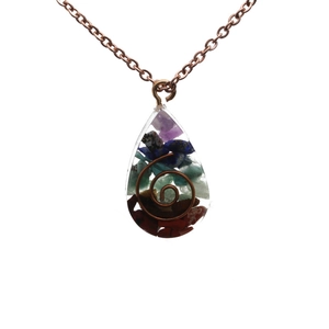 Retro resin crystal stone pendant necklace with spiral copper wire in teardrop shape