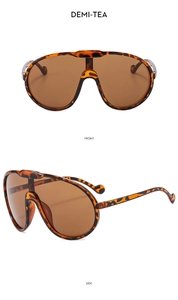 Detailed front and side views of large demi-tea oversized cycling sports sunglasses
