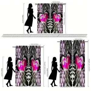 Size chart for heart velvet curtains showing 160cm to 241cm lengths with scale