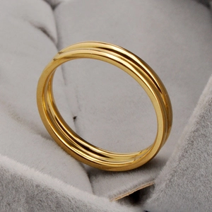 Minimalist 18k gold plated stainless steel double band ring with polished mirror finish