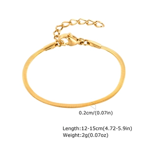 Detail of 2mm gold-plated stainless steel snake chain with lobster clasp and sizing specs