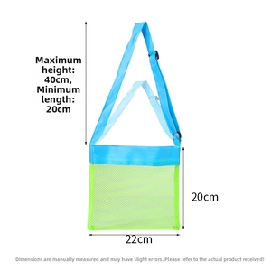Mesh beach bag size details with adjustable strap height from 20cm to 40cm