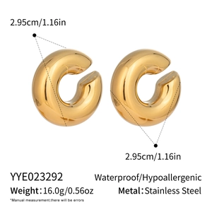 Detailed size specifications for 18K gold plated stainless steel C-shape clip-on earrings