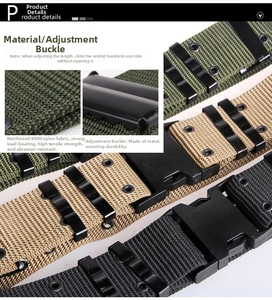Detail of 800D nylon tactical belt with serrated non-slip metal plating adjustment buckle