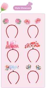 Détail de 6 serre-têtes de fête pour la Fête des Mères avec motifs cœurs et fleurs