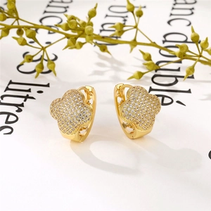 Elegant 18K gold plated clover hoop earrings with sparkling cubic zirconia pavé