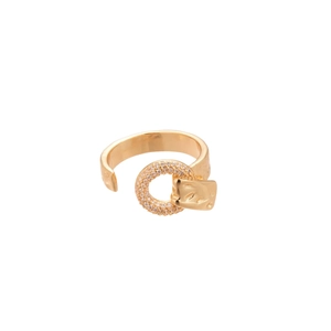 Adjustable gold geometric ring with shimmering zircon pave setting in a minimalist design