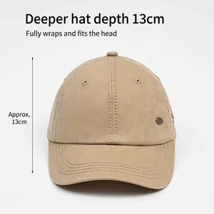 Men's tan washed cotton baseball cap with 13cm deep fit and embroidery details