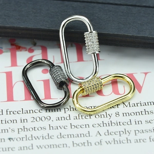 Micro-pave zircon 18K gold-plated oval screw locks in gold, silver, and gun black finishes