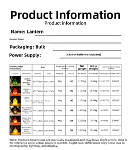 Detailed size chart for Christmas lantern ornaments with reindeer and Santa patterns