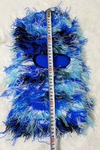 Vertical length measurement of 42cm on colorful fringed knitted balaclava mask