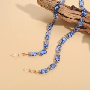 Blue marble resin mask and glasses chain with gold rings and silicone loops