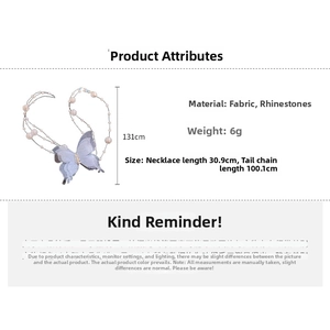 Detailed size specifications of the lace pearl butterfly necklace with rhinestone accents