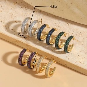 Luxurious C-shaped ear cuffs with micro-set zircons in five vibrant colors, 2cm diameter