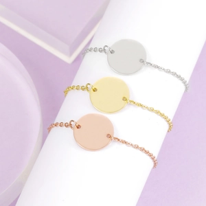 Round Disc Charm Bracelet Minimalist Stainless Steel Mirror Polished Plain Adjustable Chain Jewelry Fashion Women Men