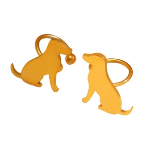 Minimalistische goldene Hunde-Ohrclips aus poliertem Edelstahl ohne Ohrloch für Damen