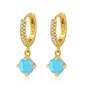 S925 silver gold-plated hoop earrings featuring sky blue gemstones and white zircon stones