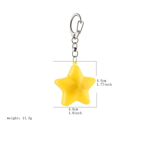 Yellow star keychain with metal ring showing dimensions 4.5cm height and 4.6cm width
