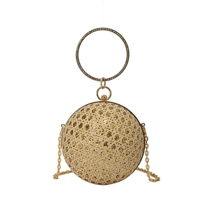 Sparkling champagne gold sphere evening bag with rhinestone handle and metal chain