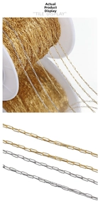 Detail of gold and silver stainless steel paperclip chains on spools for DIY jewelry making