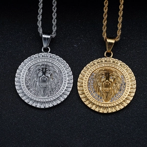 Löwenkopf Medaillon Kette in Gold und Silber mit funkelnder Kristall-Lünette Dekor