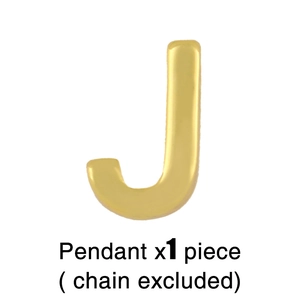 Polished gold letter J pendant minimalist charm detail on a plain white background