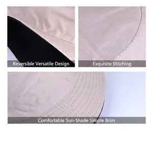 Reversible beige and black wide brim sun hat with reinforced multi-row stitching