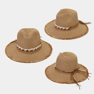 Chapeau De Paille Panama Femme Large Bord Protection Solaire Été Plage Vacances Bohème Bord Effiloché Ruban Tissé Glands