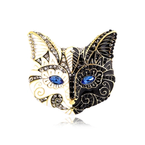Vintage Cat Head Brooch Alloy Enamel Animal Pin For Women Colorful Rhinestone Crystal Eye Fashion Clothing Accessory