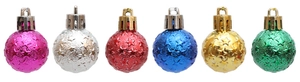 Detailed set of 12 multi-colored Christmas balls with embossed star patterns and top loops