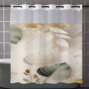Detail eines wasserdichten Duschvorhangs mit Goldblattmuster und Metallösen