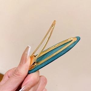 French vintage dark green acetate water drop hair clip with golden metal clip
