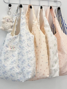 Sac Fourre-Tout En Toile Pour Femmes Grande Capacité Imprimé Floral Dessin Animé Ours Lapin Rayures Décontracté Style Zakka Japonais Sac À Main