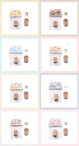 Detailed specs of beech wood mini bakery stamps showing dimensions and various bread designs