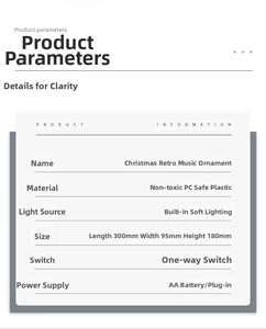 Technical specifications for vintage musical Christmas bus ornament with power options