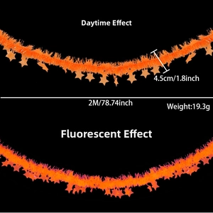 Close-up of 2M orange neon star garland showing daytime and fluorescent effects