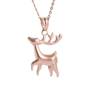 Rose gold reindeer pendant necklace made of high-quality stainless steel on white background