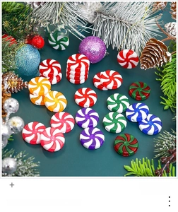Close-up of colorful spiral candy swirl ornaments for DIY Christmas decorations