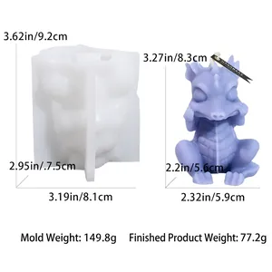 Especificaciones de tamaño para molde de silicona de dragón y vela de cera artesanal