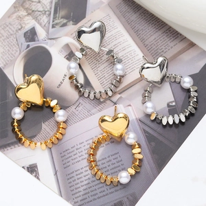 Heart Shaped Hoop Earrings With Faux Artificial Pearls Beaded Design And 925 Sterling Silver Earring Post For Women Fashion Jewelry