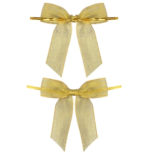 Noeuds dorés scintillants avec attaches métalliques pour cadeaux et décor de Noël