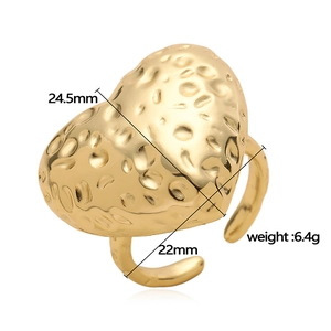 Vintage 18K gold plated heart ring with hammered texture and adjustable open band