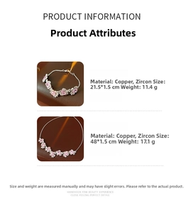 Detailed size and weight chart for zircon flower bracelet and necklace jewelry set