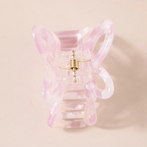 Pink and white marble butterfly hair claw clip with golden metal spring for women