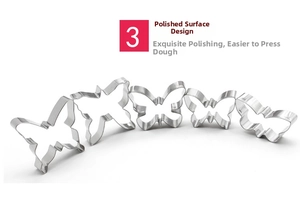 Detailed set of five polished stainless steel butterfly cookie cutters in various sizes