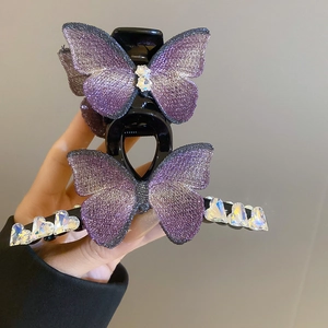 Pince à cheveux papillon violette élégante et barrette à cristaux de cœur pour femmes