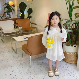 Kids Crossbody Bag PU Leather Bowknot Heart Print Cylindrical Shoulder Purse With Metal Chain And Bell For Girls Fashionable