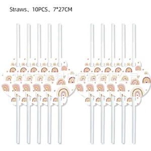 Bohemian rainbow themed party straws 10pcs set for festive table decorations