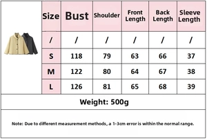 Detailed size chart for women's high neck jacket showing bust and sleeve measurements